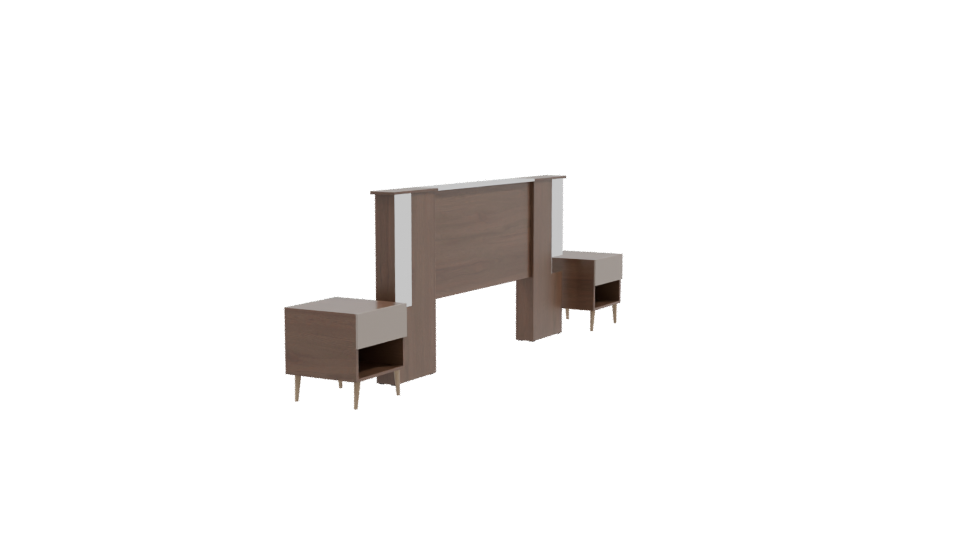 Stylish Wooden Bed Frame Set - Professional 3D Model Render 9