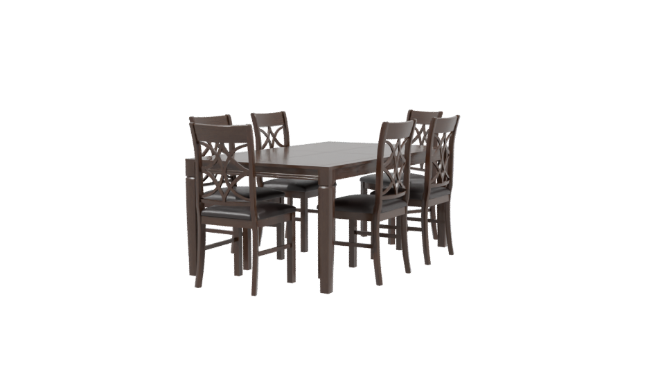 Elegant Wooden Dining Table Set - Professional 3D Model Render 3