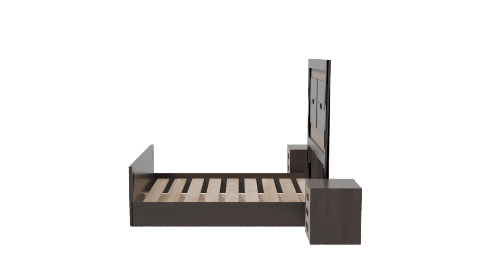 Stylish Wooden Bed with Nightstands 3D Model - Professional 3D Model Render 2