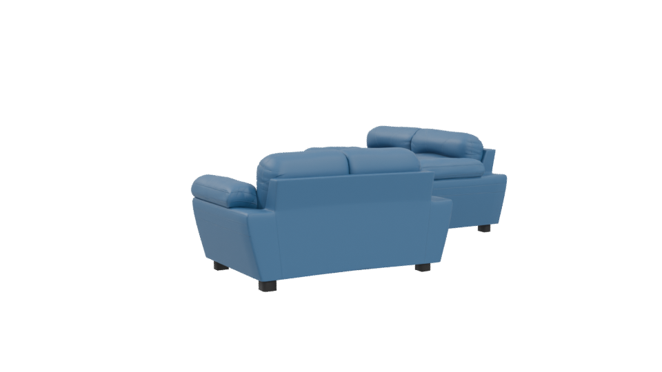Stylish Blue Leather Couch Set - Professional 3D Model Render 4