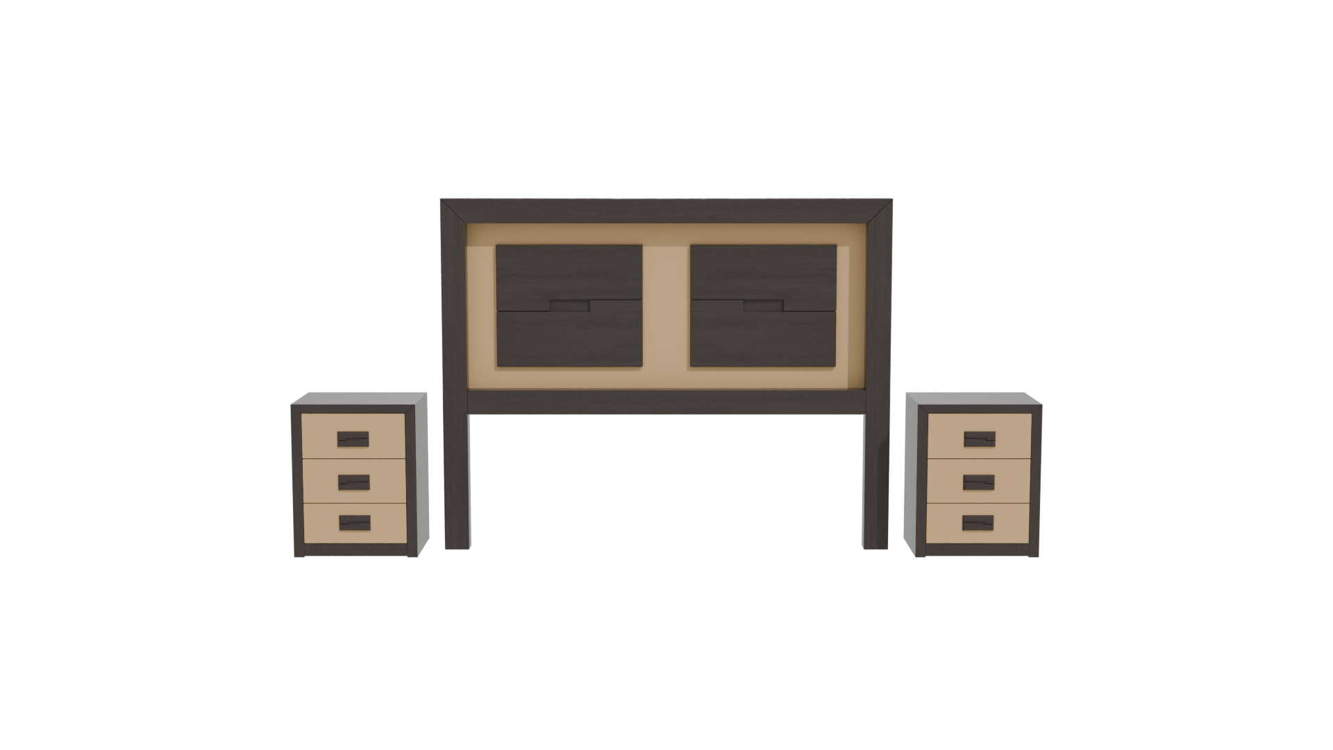 Queen Bed Headboard with Nightstands 3D - Professional 3D Model Render 11