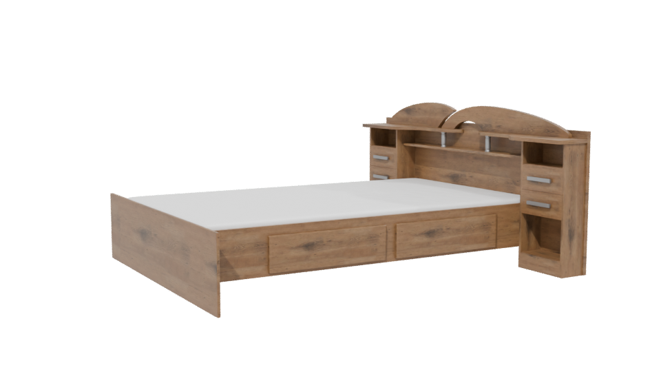 Stylish Wooden Bed with Nightstands 3D Model - Professional 3D Model Render 13