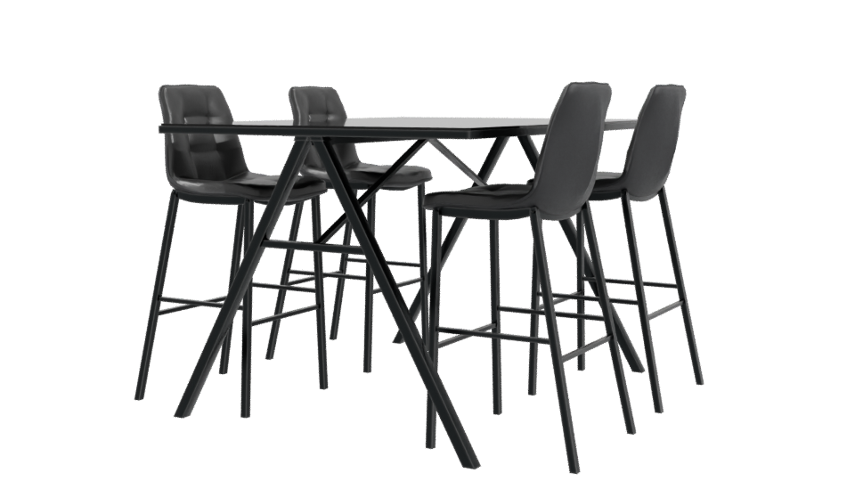Stylish Black Dining Table with Stools 3D Model - Professional 3D Model Render 3