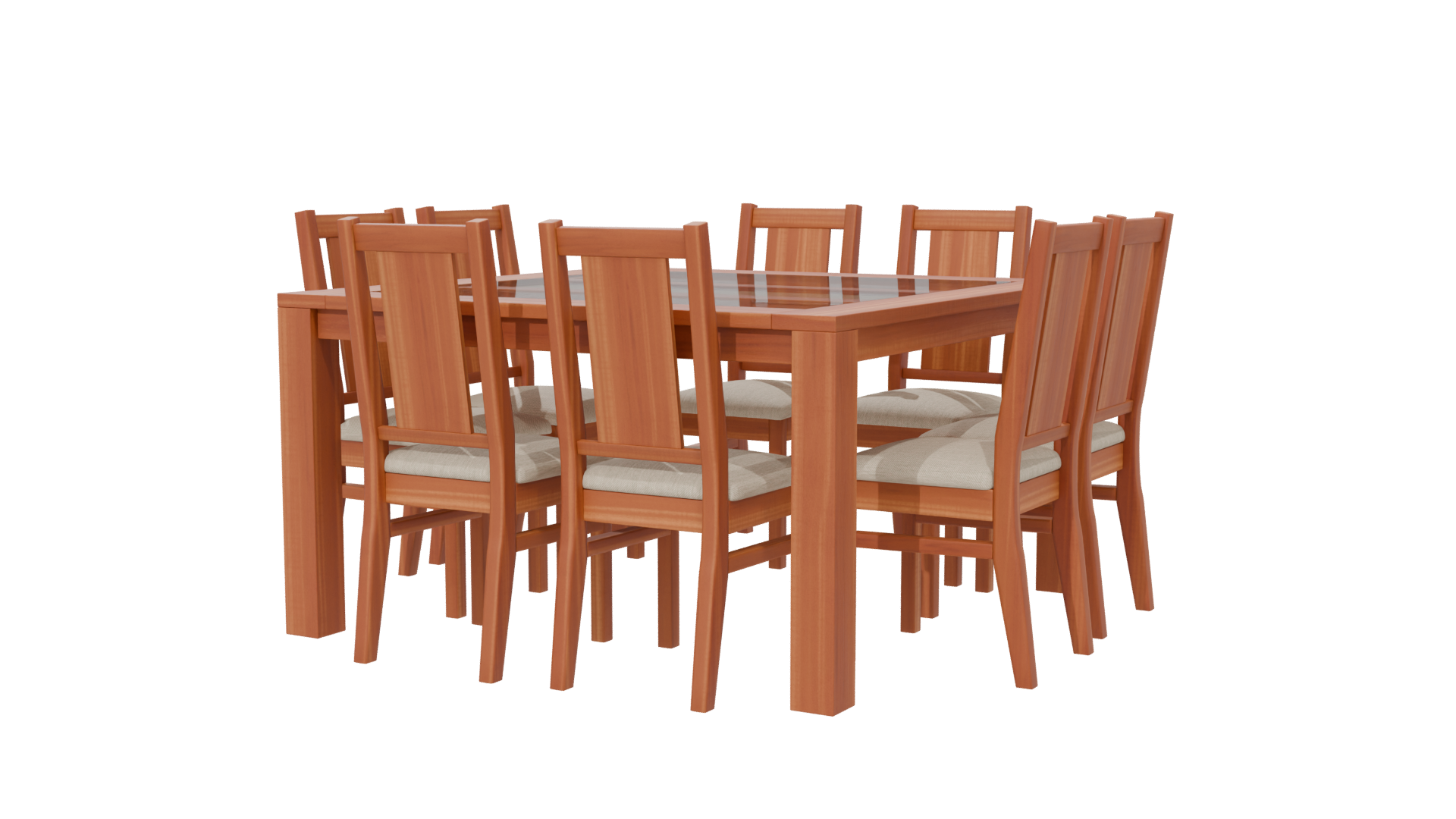 Stylish Wooden Dining Table Set 3D Model - Professional 3D Model Render 6