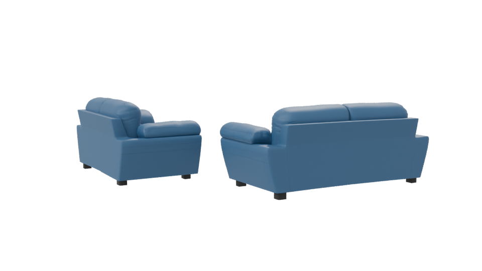 Stylish Blue Leather Couch Set - Professional 3D Model Render 7