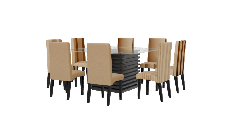 Elegant Glass Dining Table with Upholstered Chairs - Professional 3D Model Render 6