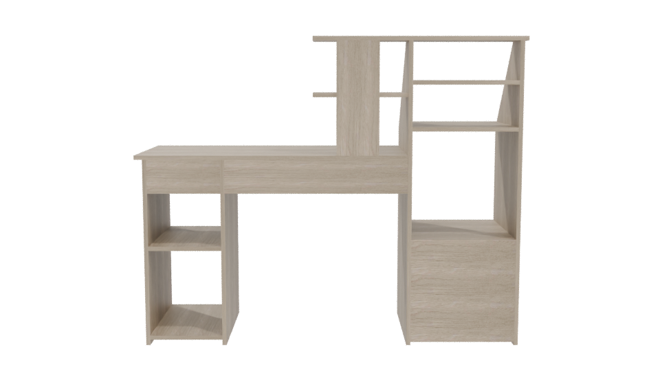Contemporary Wooden Office Desk with Shelving Unit 3D Model - Professional 3D Model Render 5