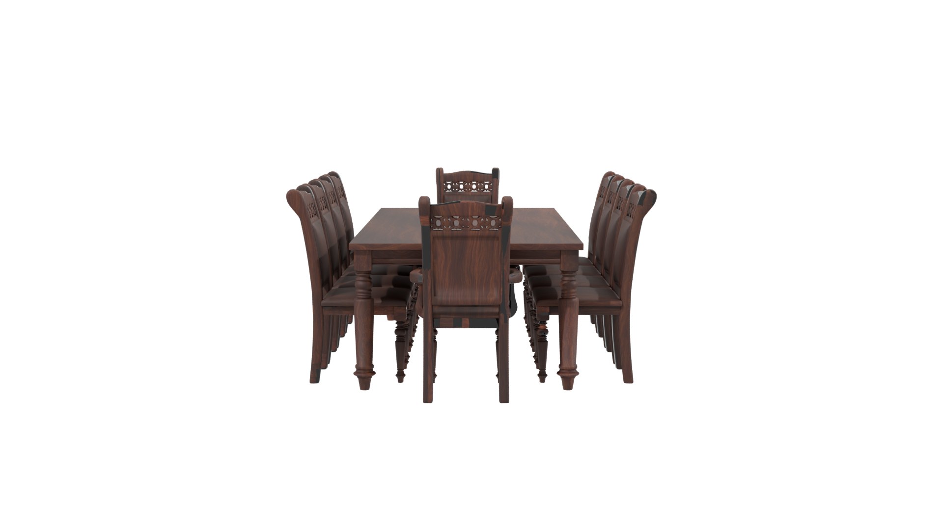 Elegant Rustic Wooden Dining Table with Chairs 3D Model - Professional 3D Model Render 2