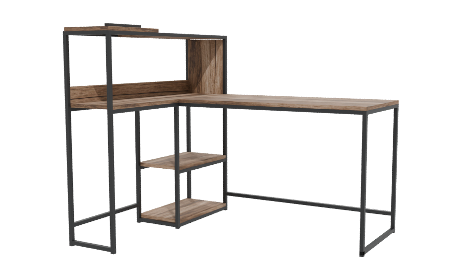 Industrial Wood and Metal Desk 3D - Professional 3D Model Render 12