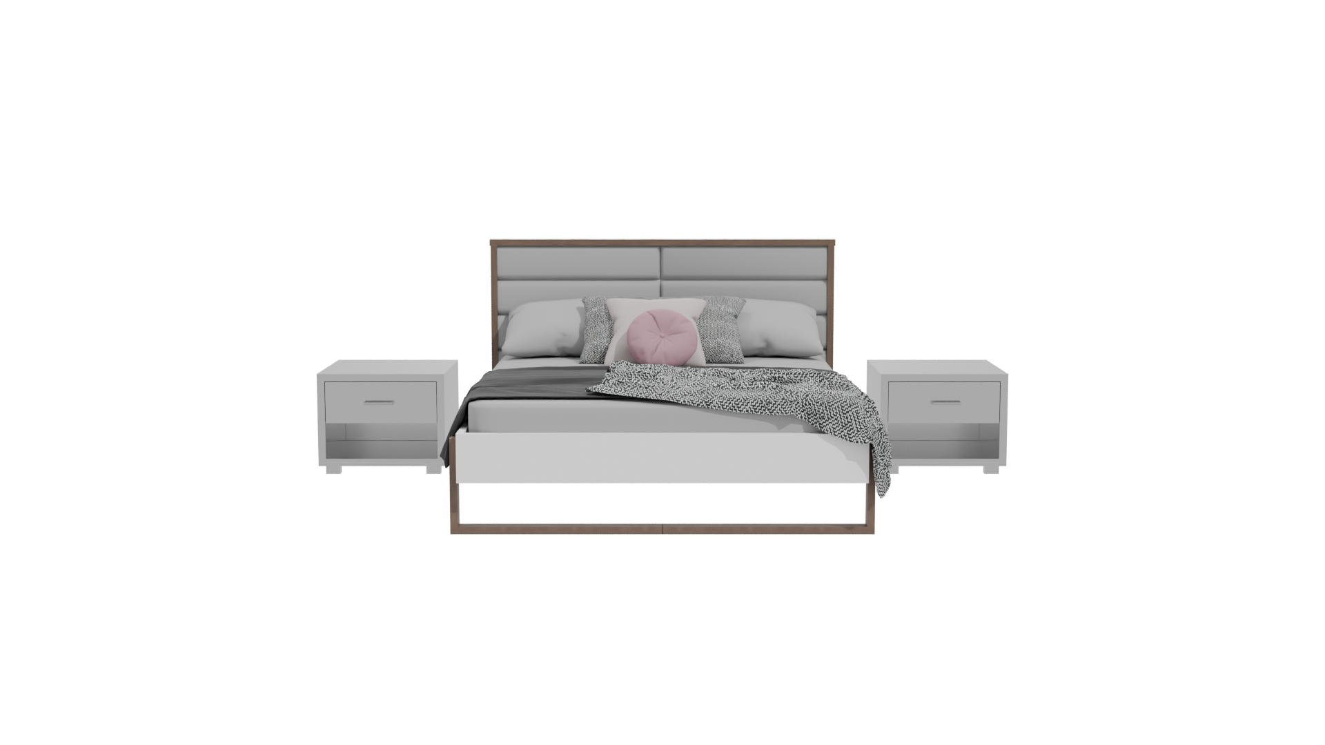 Modern Queen Bed with Nightstands 3D - Professional 3D Model Render 23