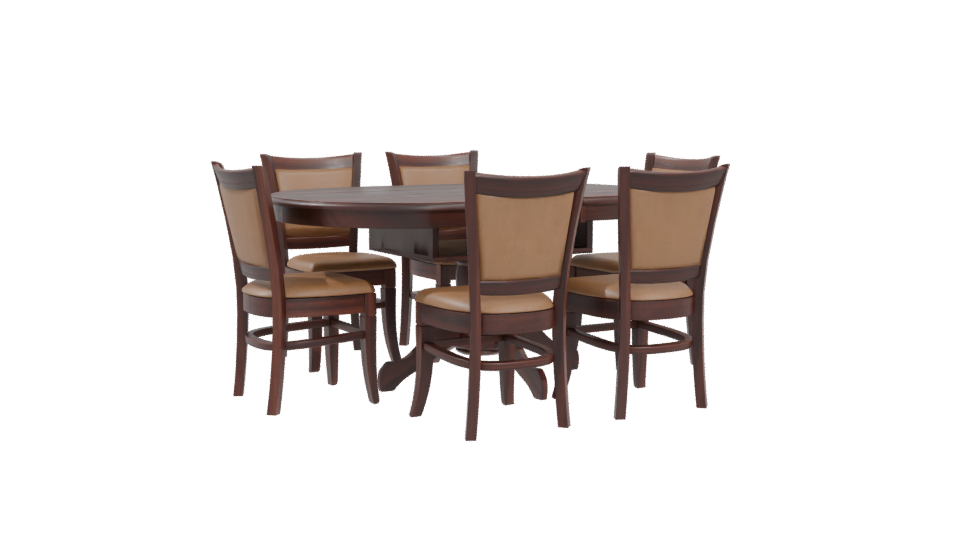 Elegant Round Wooden Dining Set - Professional 3D Model Render 4