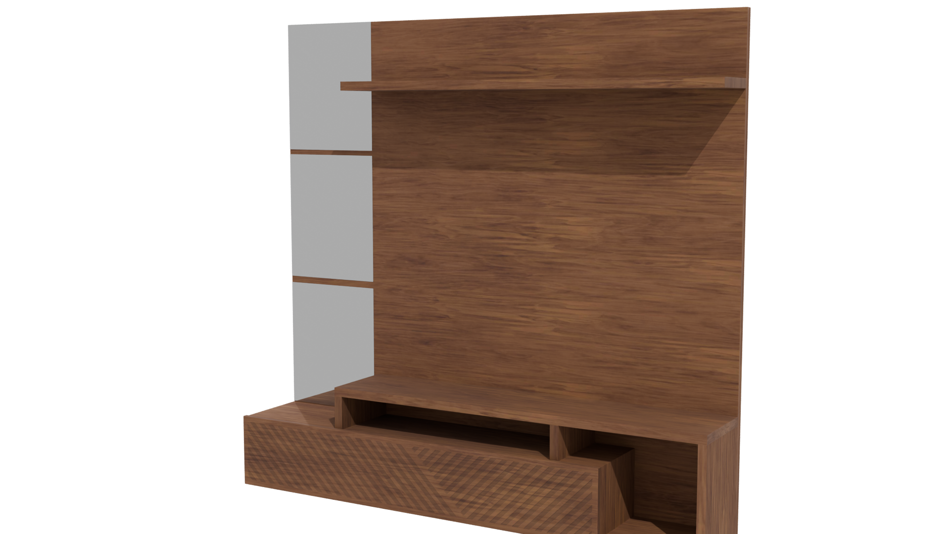 Stylish Wooden Wall Shelf with Mirrors 3D Model - Professional 3D Model Render 12