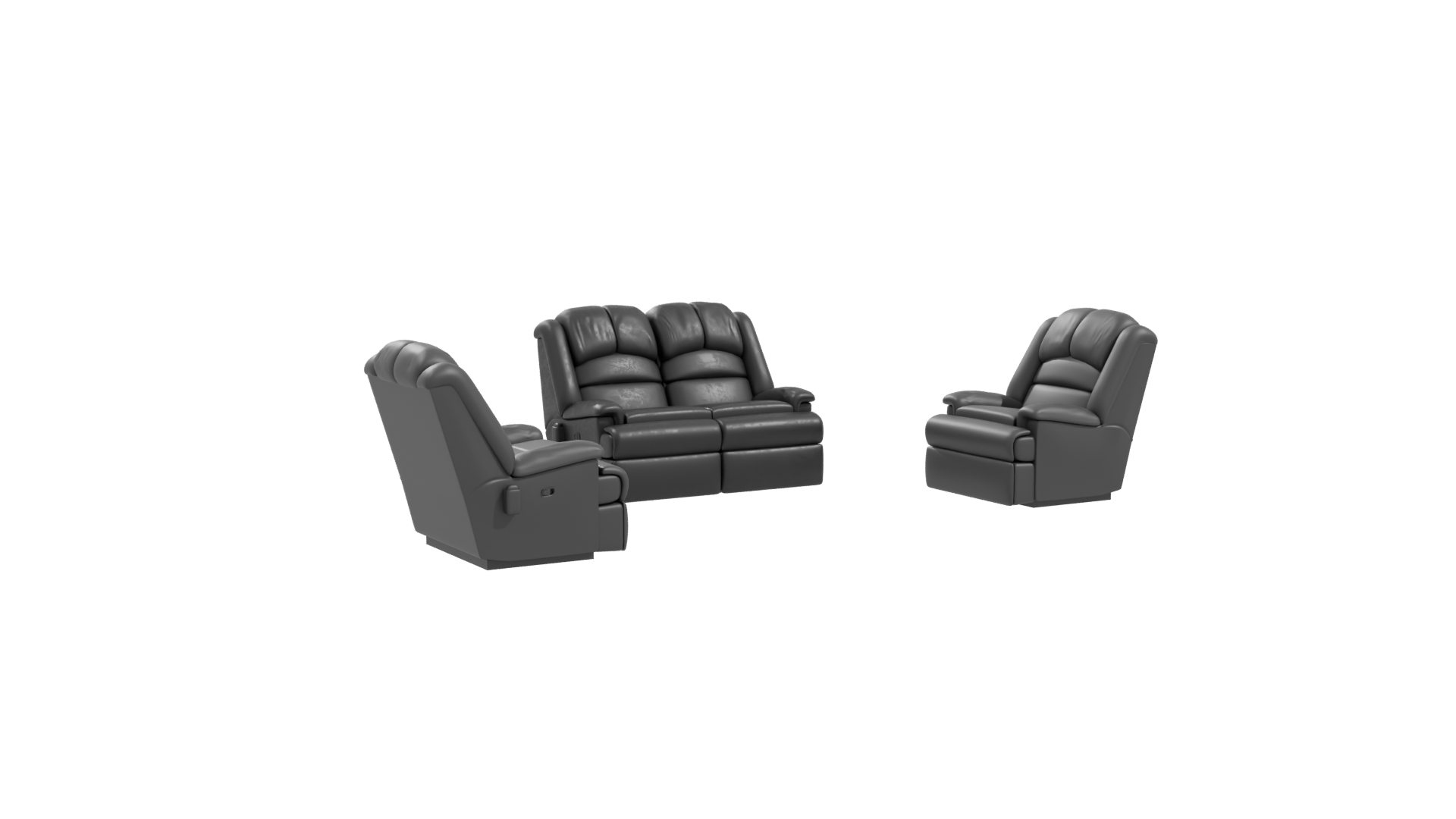 Elegant Black Leather Sofa Set 3D Model - Professional 3D Model Render 10