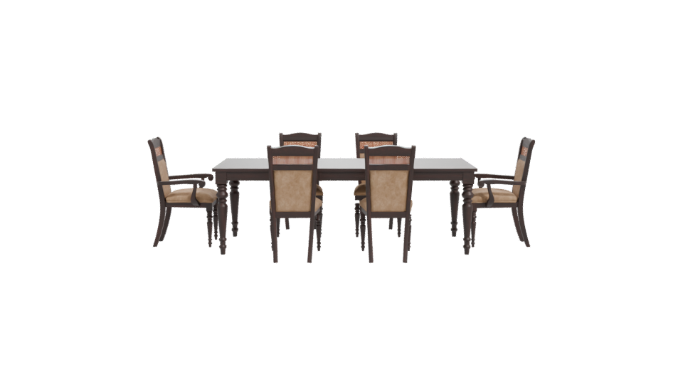 Elegant Wooden Dining Table with Upholstered Chairs 3D Model - Professional 3D Model Render 11