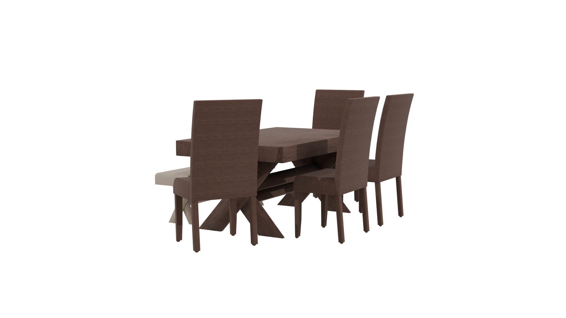 Elegant Wooden Dining Set 3D - Professional 3D Model Render 3
