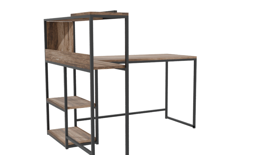 Industrial Wood and Metal Desk 3D - Professional 3D Model Render 10