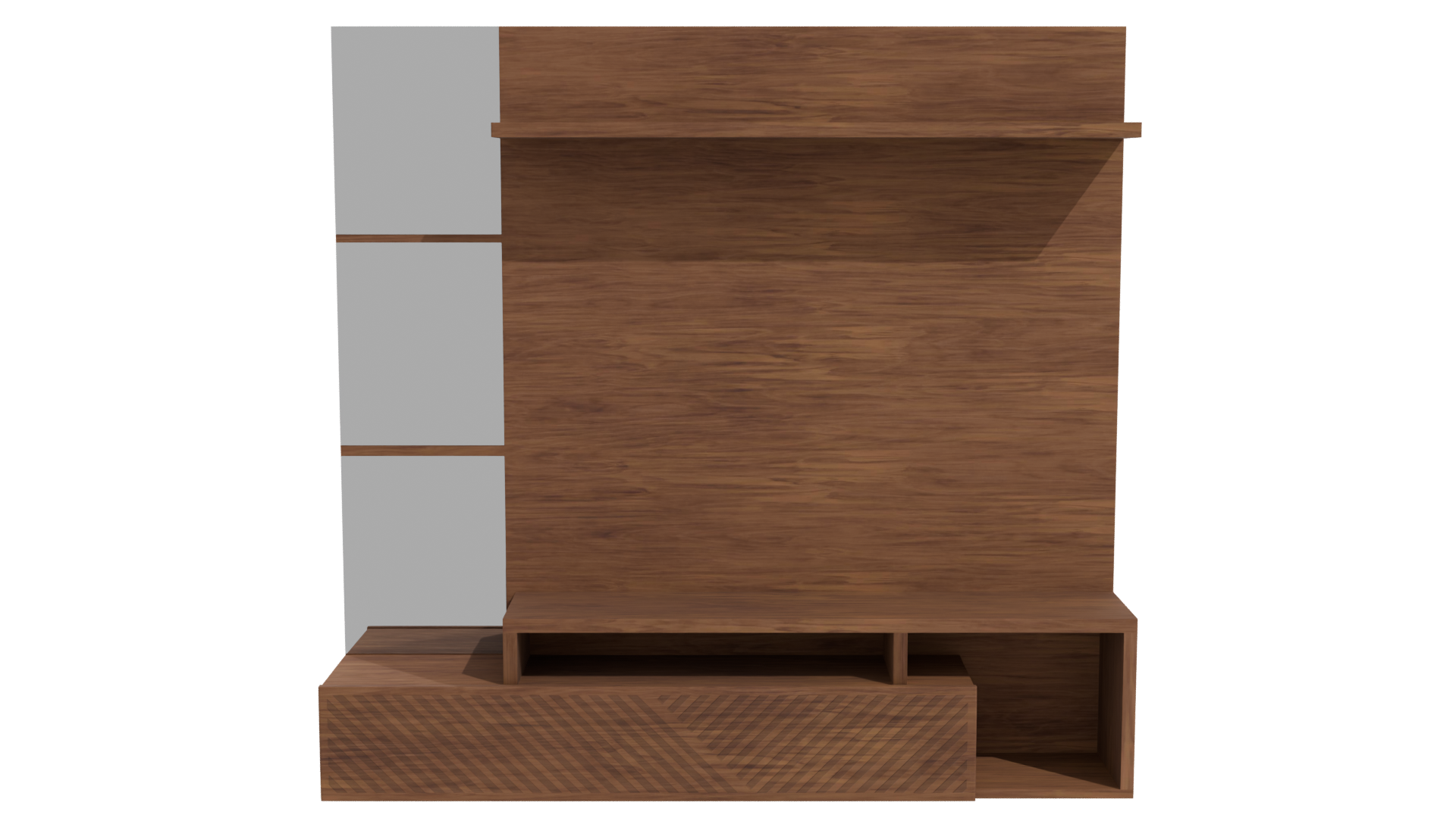 Stylish Wooden Wall Shelf with Mirrors 3D Model - Professional 3D Model Render 11