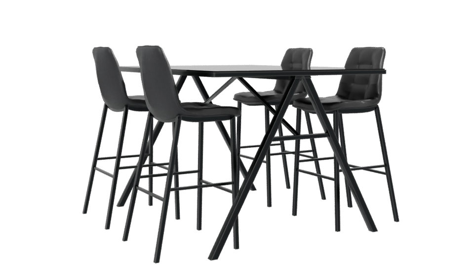 Stylish Black Dining Table with Stools 3D Model - Professional 3D Model Render 13