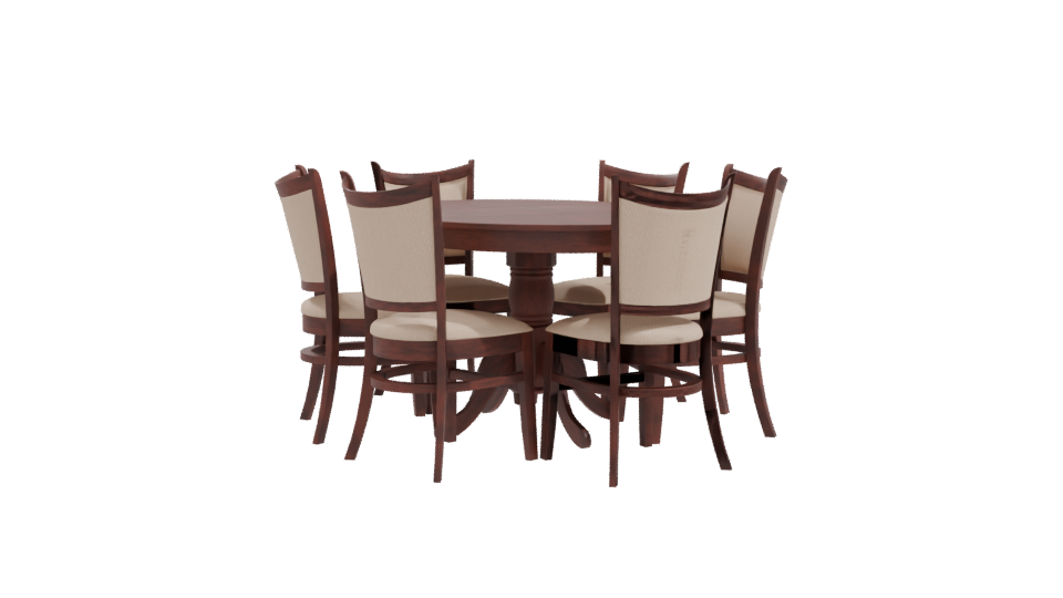 Elegant Round Wooden Dining Table with Upholstered Chairs - Professional 3D Model Render 10