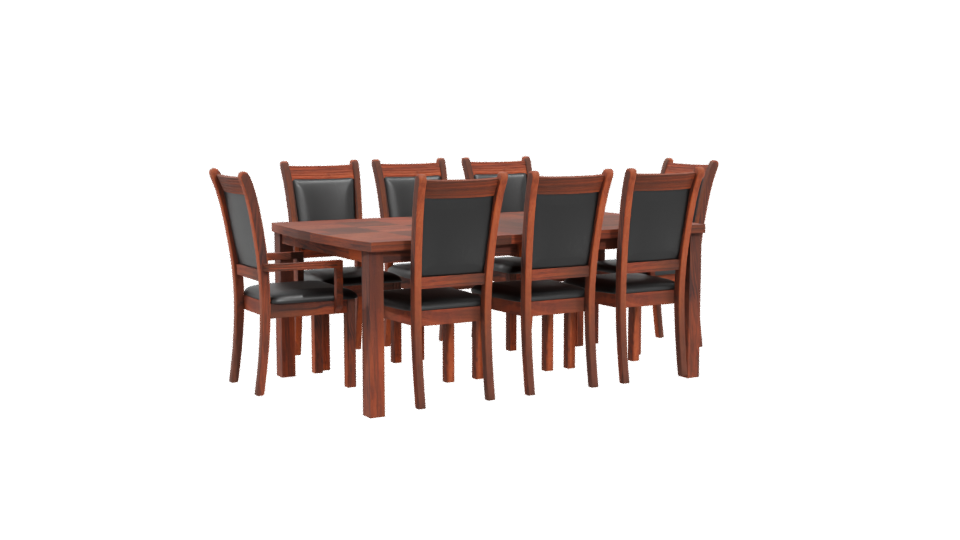 Elegant Wooden Dining Table with Chairs Set 3D Model - Professional 3D Model Render 4