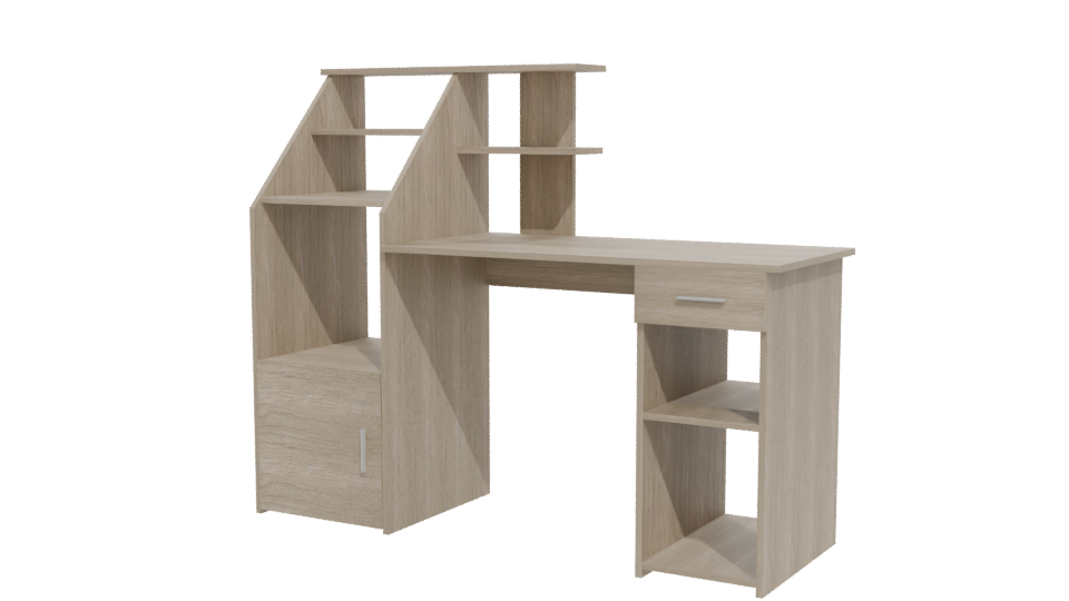 Contemporary Wooden Office Desk with Shelving Unit 3D Model - Professional 3D Model Render 12