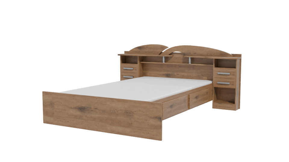Stylish Wooden Bed with Nightstands 3D Model - Professional 3D Model Render 12