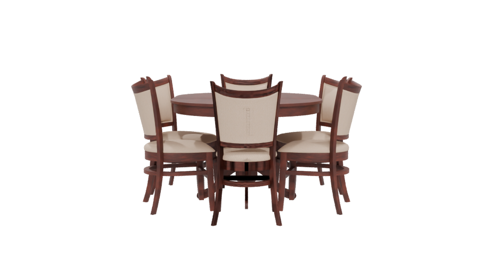 Elegant Round Wooden Dining Table with Upholstered Chairs - Professional 3D Model Render 5