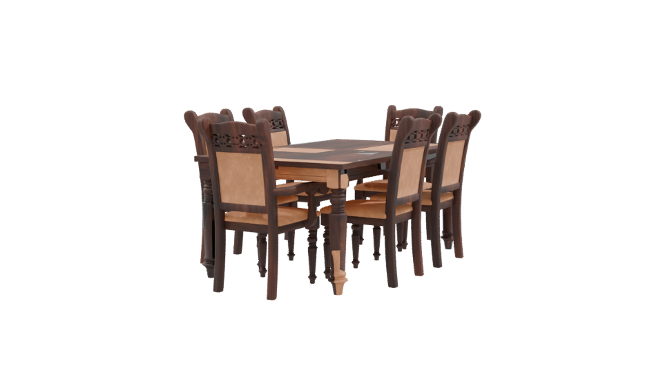 Elegant Vintage Wooden Dining Set 3D Model - Professional 3D Model Render 9