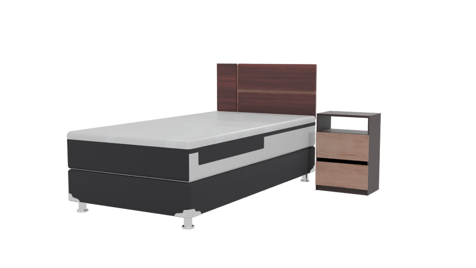Stylish Minimalist Single Bed with Nightstand 3D Model - Professional 3D Model Render 12