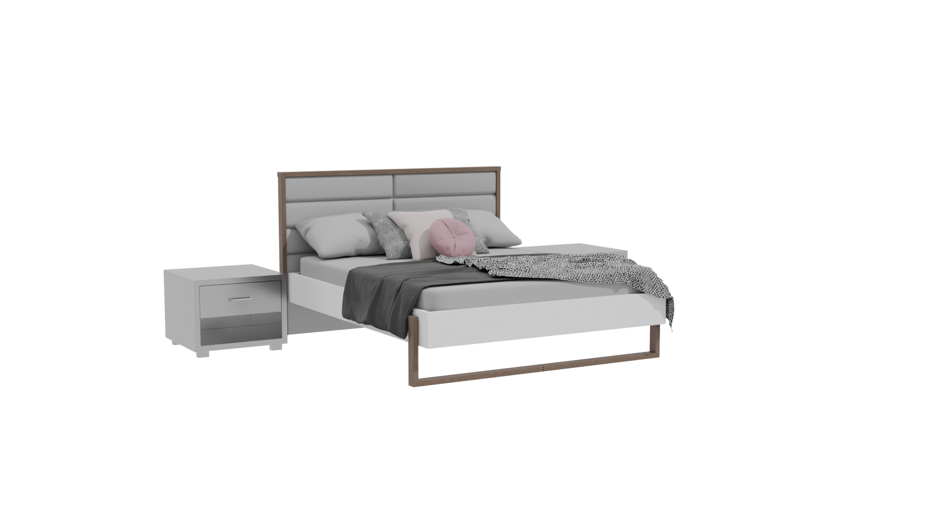 Modern Queen Bed with Nightstands 3D - Professional 3D Model Render 22