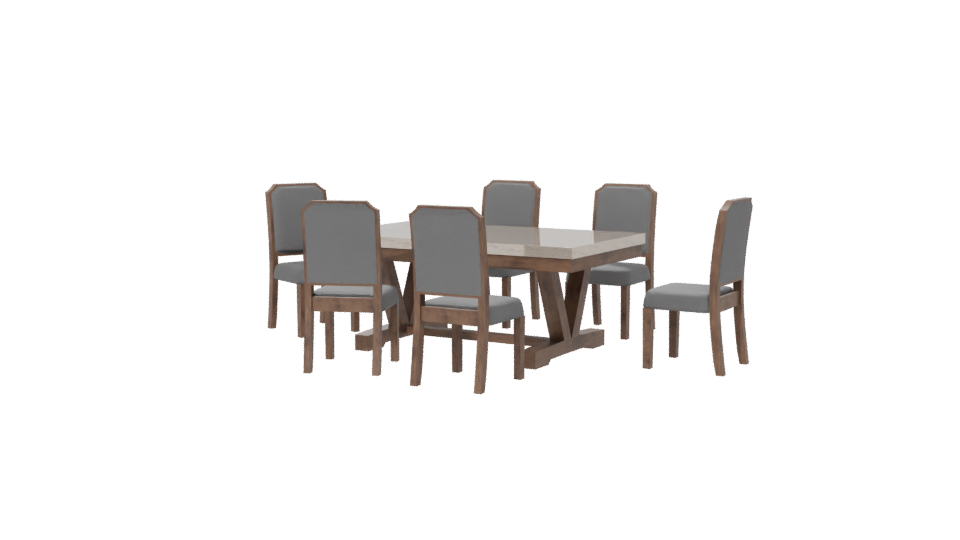 Stylish Wooden Dining Table Set - Professional 3D Model Render 6