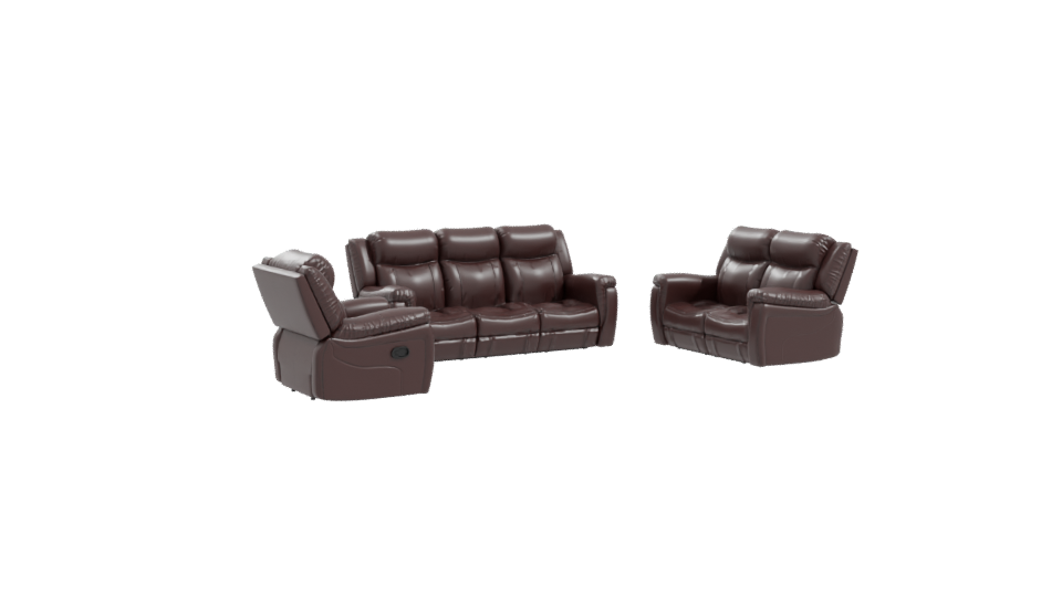 Elegant Reclining Leather Sofa Set - Professional 3D Model Render 10