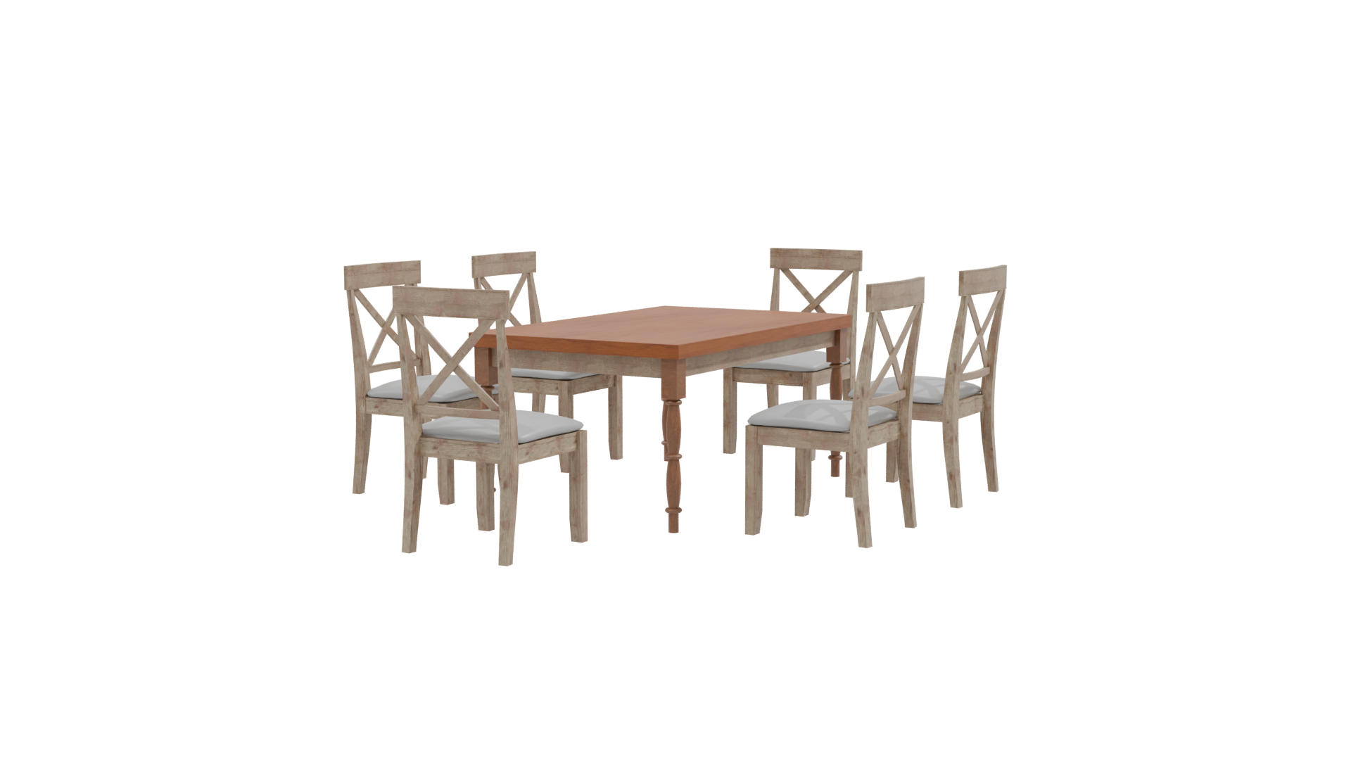 Rustic Wooden Dining Table Set - Professional 3D Model Render 9
