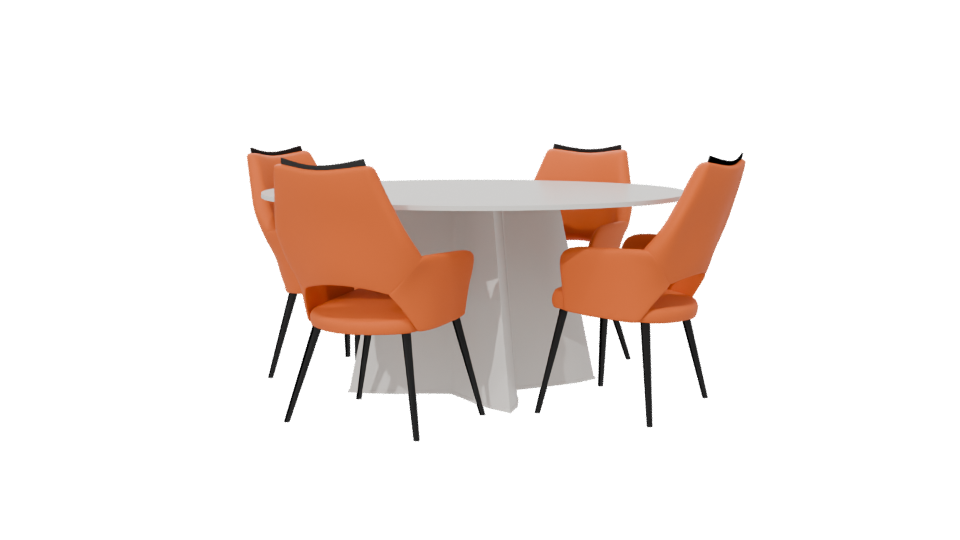 Circular Modern Dining Table with Orange Chairs 3D Model - Professional 3D Model Render 6