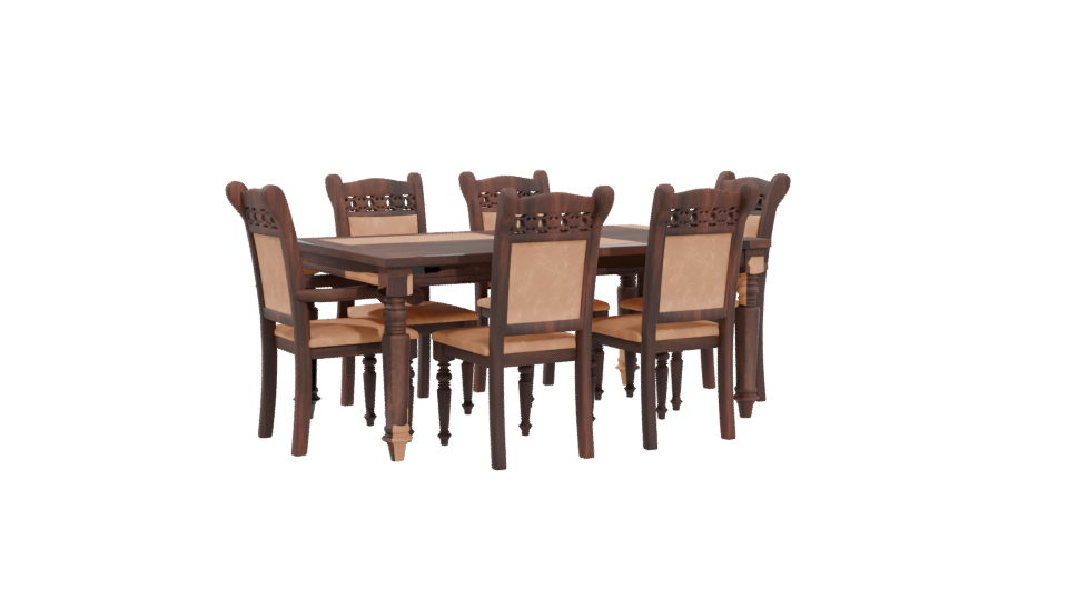 Elegant Vintage Wooden Dining Set 3D Model - Professional 3D Model Render 4