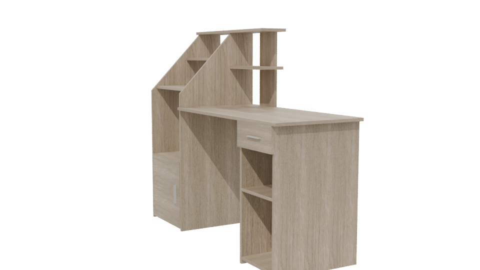 Contemporary Wooden Office Desk with Shelving Unit 3D Model - Professional 3D Model Render 13
