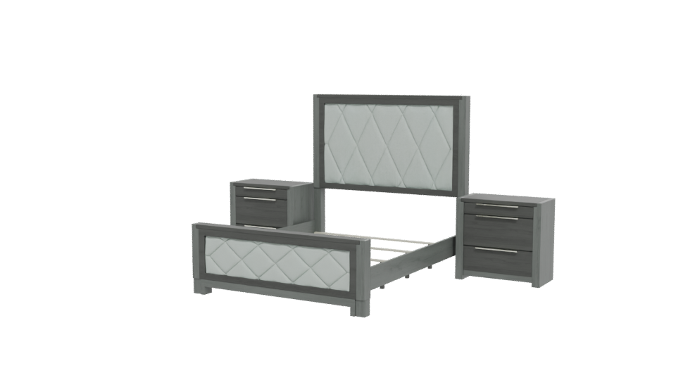 Stylish Modern Upholstered Bed Frame with Nightstands - Professional 3D Model Render 12