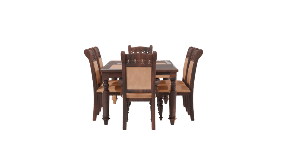 Elegant Vintage Wooden Dining Set 3D Model - Professional 3D Model Render 2