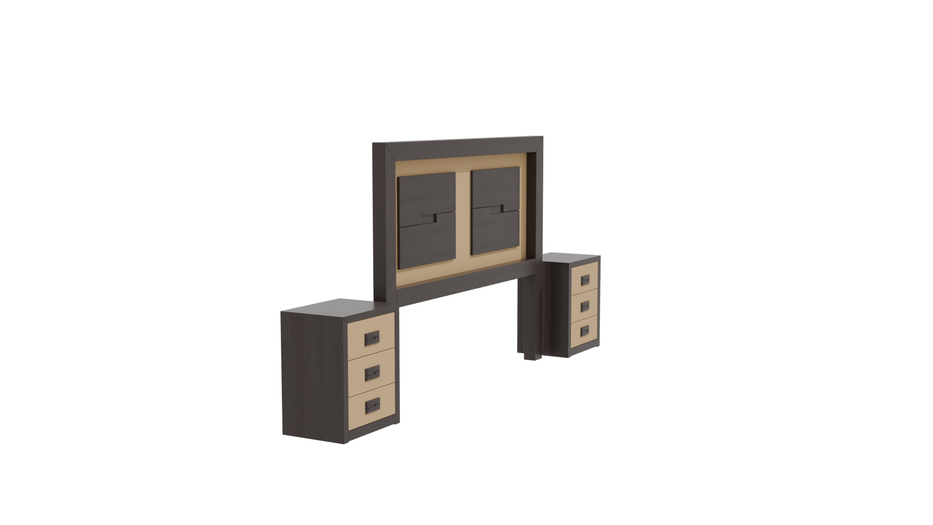 Queen Bed Headboard with Nightstands 3D - Professional 3D Model Render 9