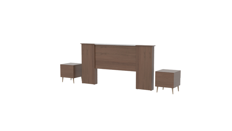 Stylish Wooden Bed Frame Set - Professional 3D Model Render 6