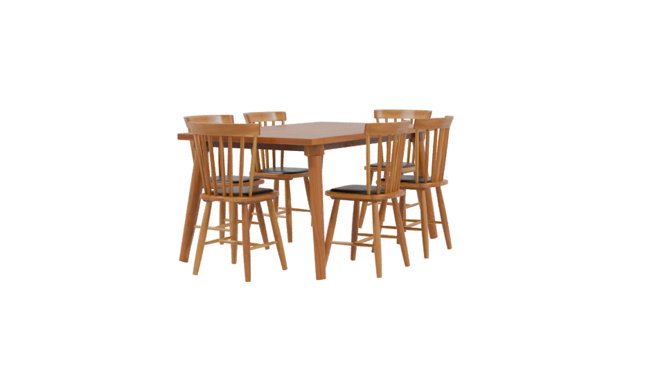 Stylish Wooden Dining Table with Chairs Set 3D Model - Professional 3D Model Render 3