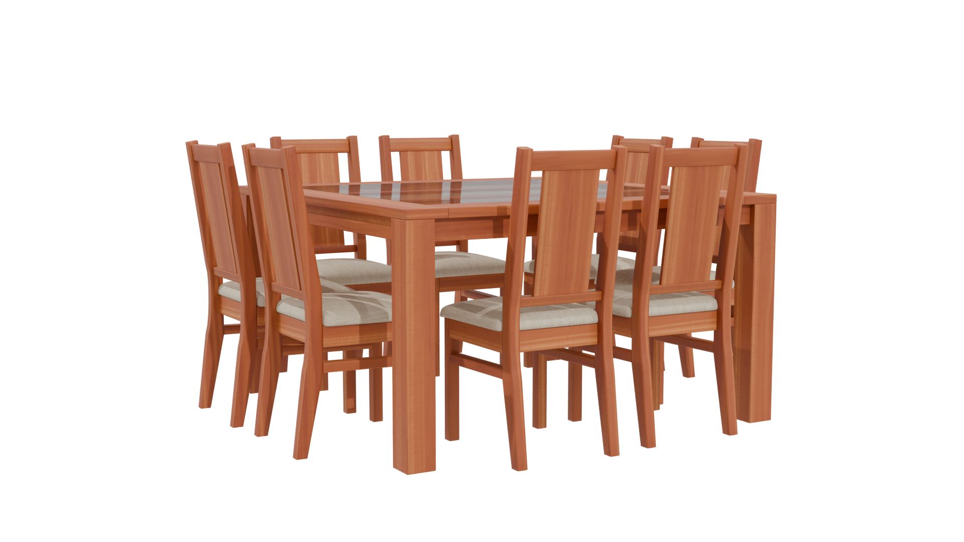 Stylish Wooden Dining Table Set 3D Model - Professional 3D Model Render 4