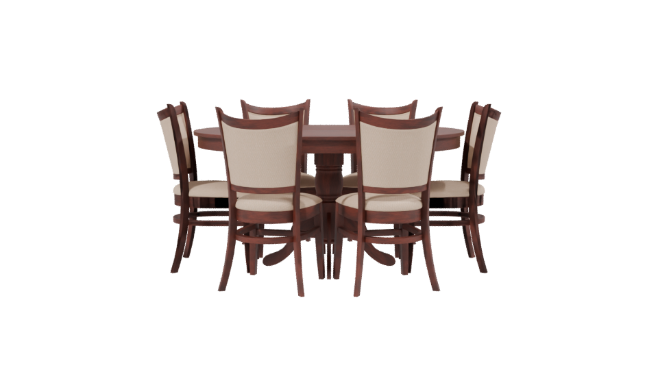 Elegant Round Wooden Dining Table with Upholstered Chairs - Professional 3D Model Render 2