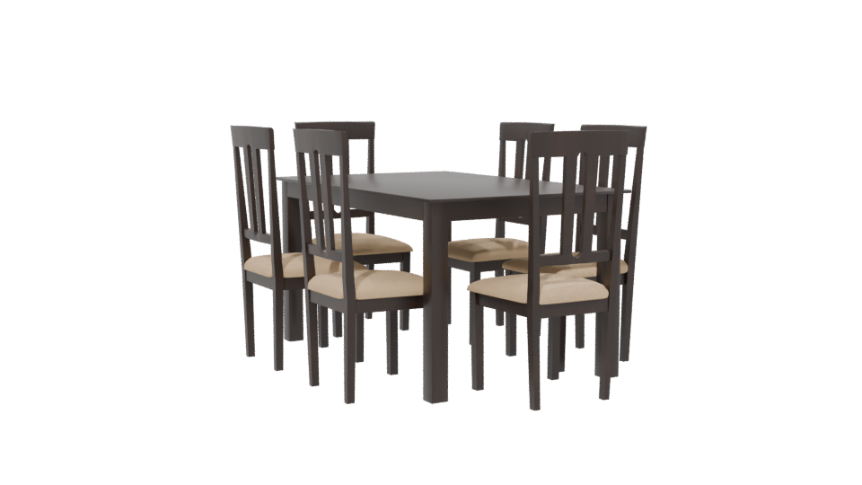 Elegant Wooden Dining Table with Chairs Set - Professional 3D Model Render 13