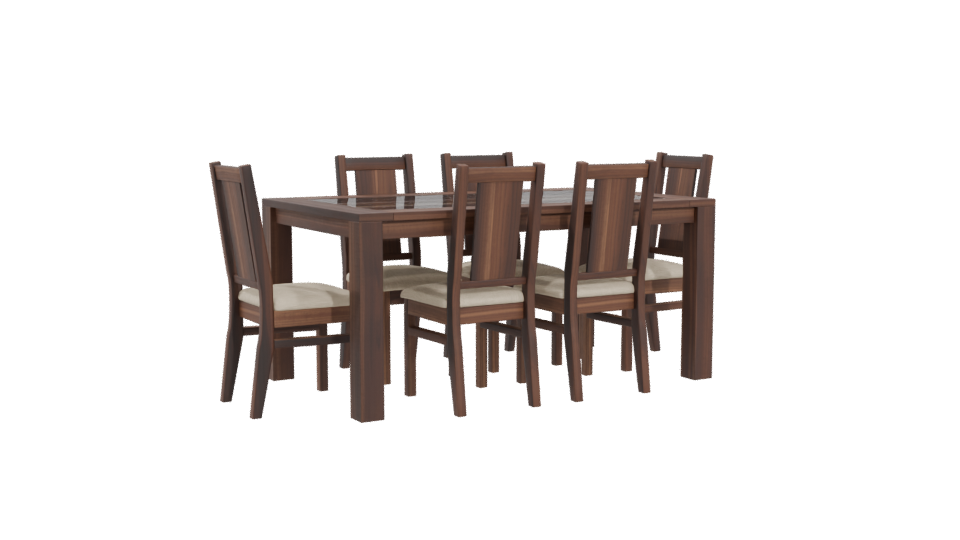 Stylish Wooden Dining Table Set - Professional 3D Model Render 4