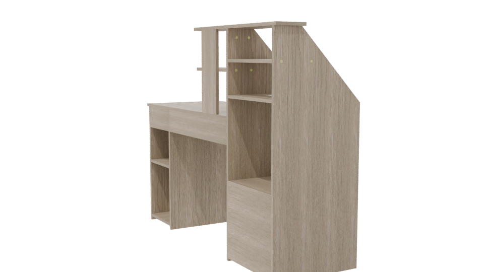Contemporary Wooden Office Desk with Shelving Unit 3D Model - Professional 3D Model Render 7