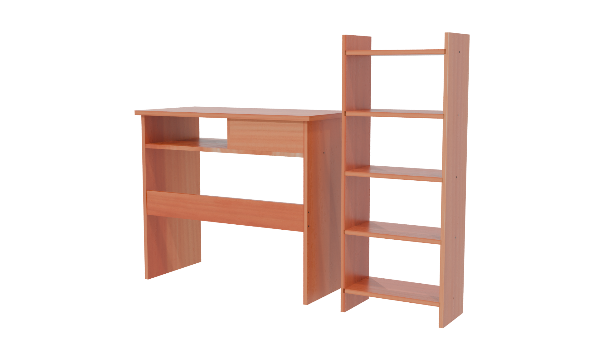 Stylish Wooden Desk and Shelf Set 3D Model - Professional 3D Model Render 6