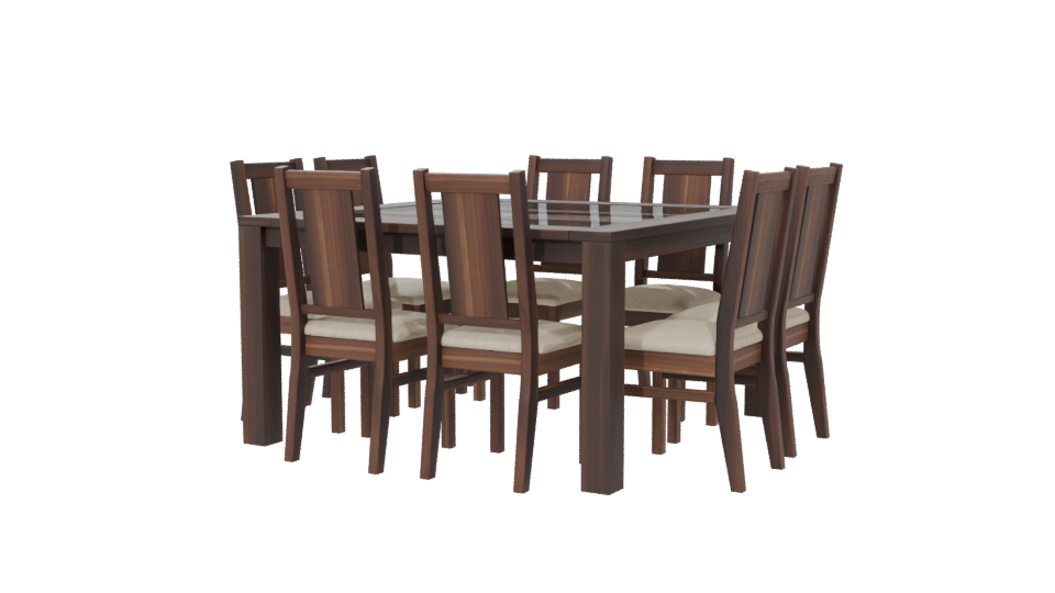 Elegant Wooden Dining Table Set 3D Model - Professional 3D Model Render 6