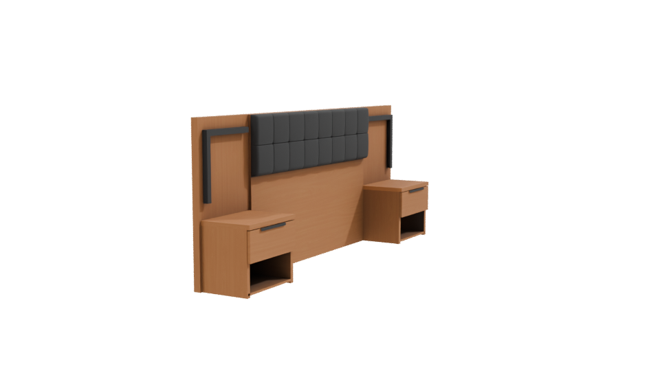 Stylish Wooden Bedroom Headboard Set - Professional 3D Model Render 9