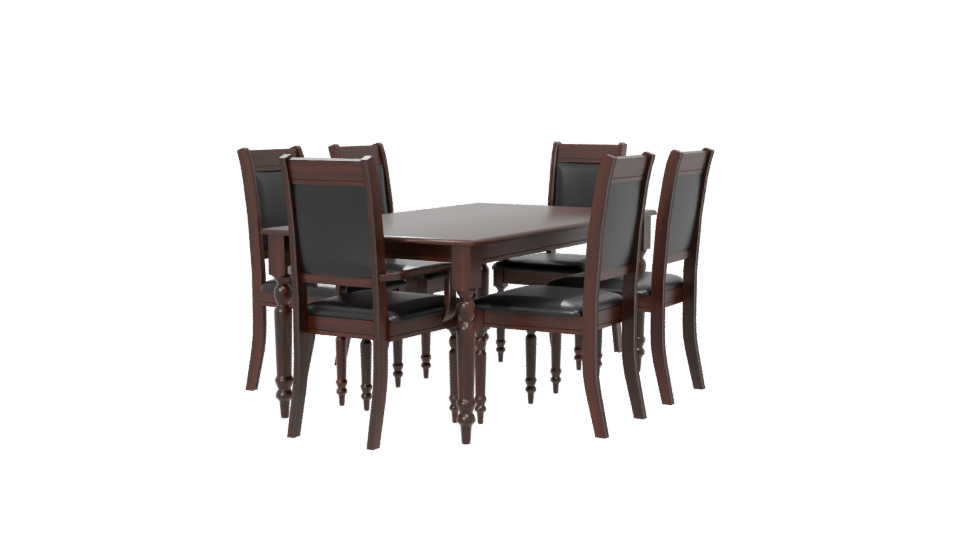 Elegant Wooden Dining Table with Chairs Set 3D Model - Professional 3D Model Render 6